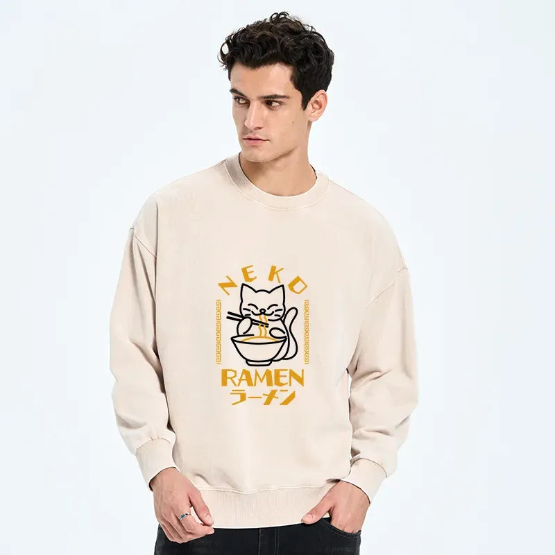 japanese cat ramen washed sweatshirt