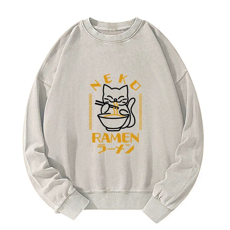 japanese cat ramen washed sweatshirt