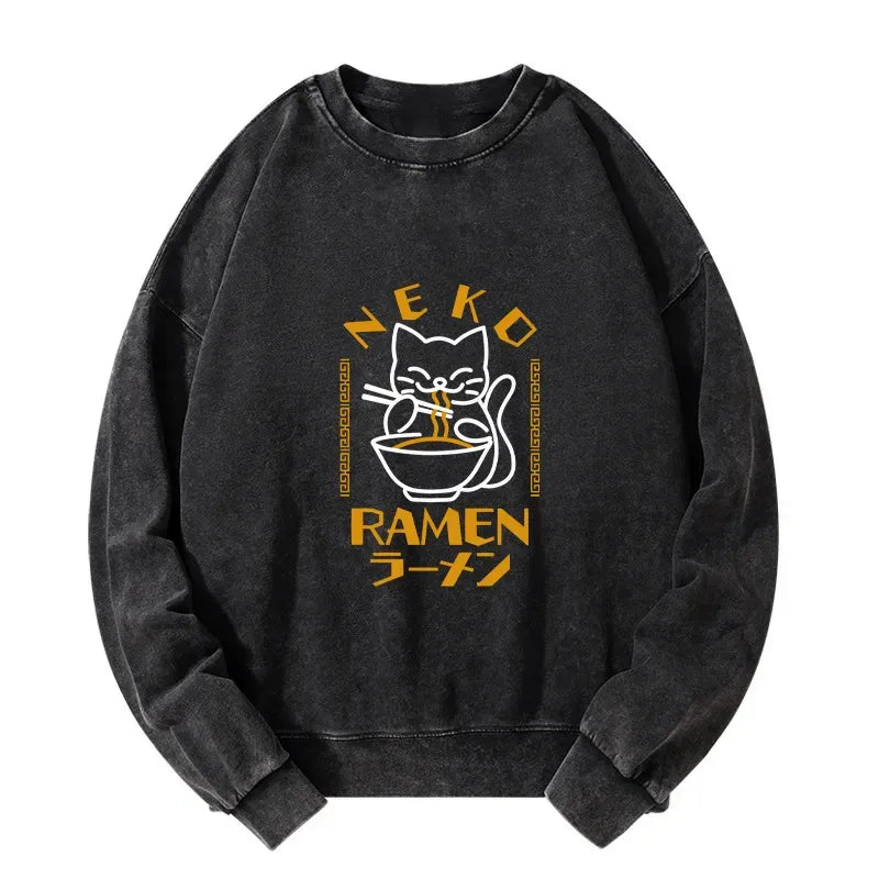 Kyoto-Lion Cat Obsessed With RamenWashed Sweatshirt