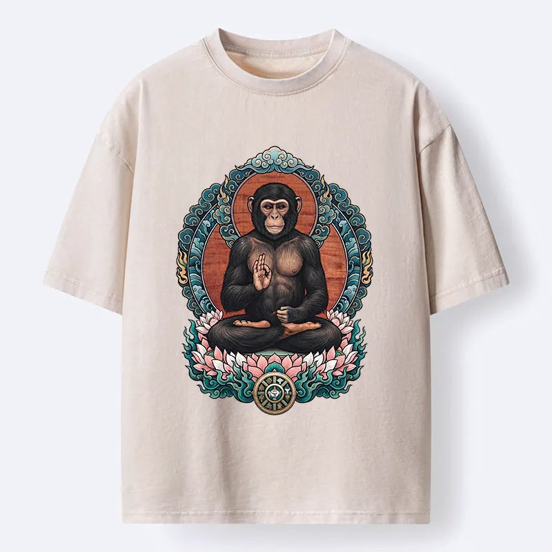Kyoto-Lion Zen Monkey Art Washed T-Shirt