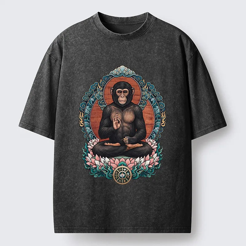 Kyoto-Lion Zen Monkey Art Washed T-Shirt