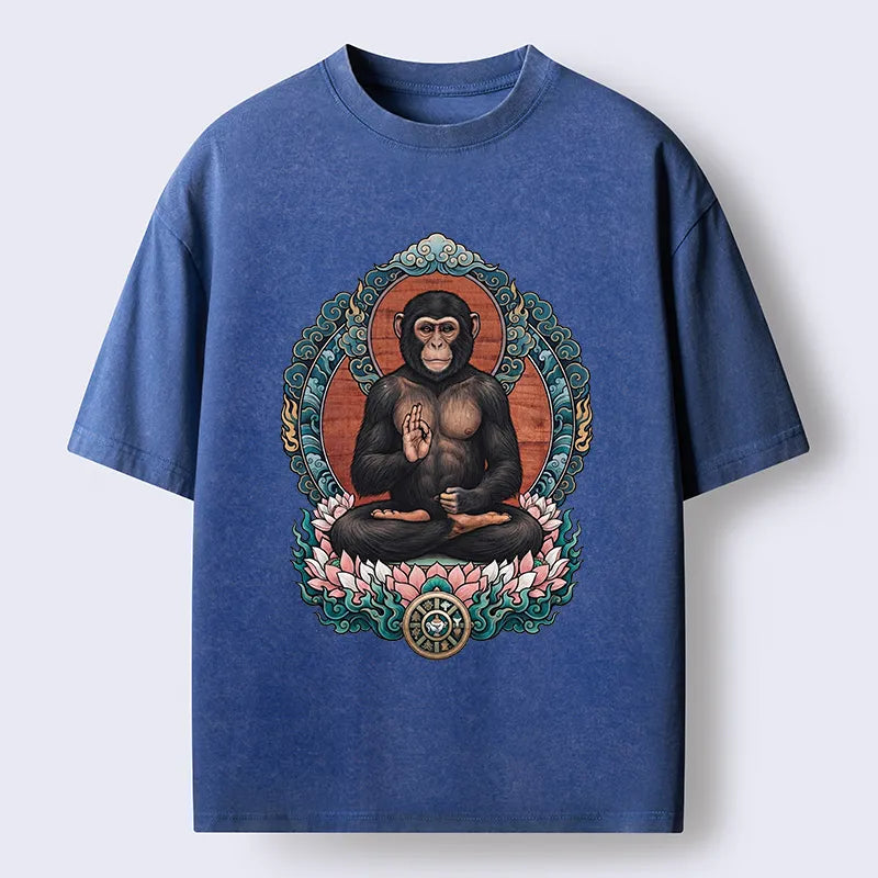 Kyoto-Lion Zen Monkey Art Washed T-Shirt