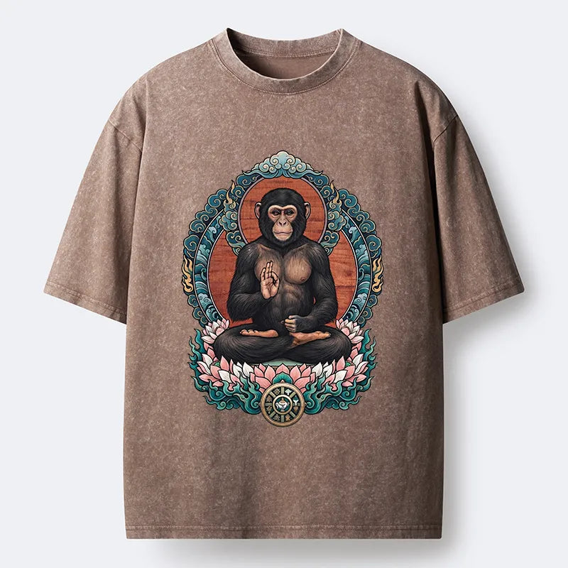 Kyoto-Lion Zen Monkey Art Washed T-Shirt