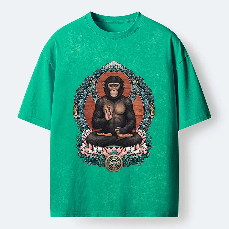 Kyoto-Lion Zen Monkey Art Washed T-Shirt