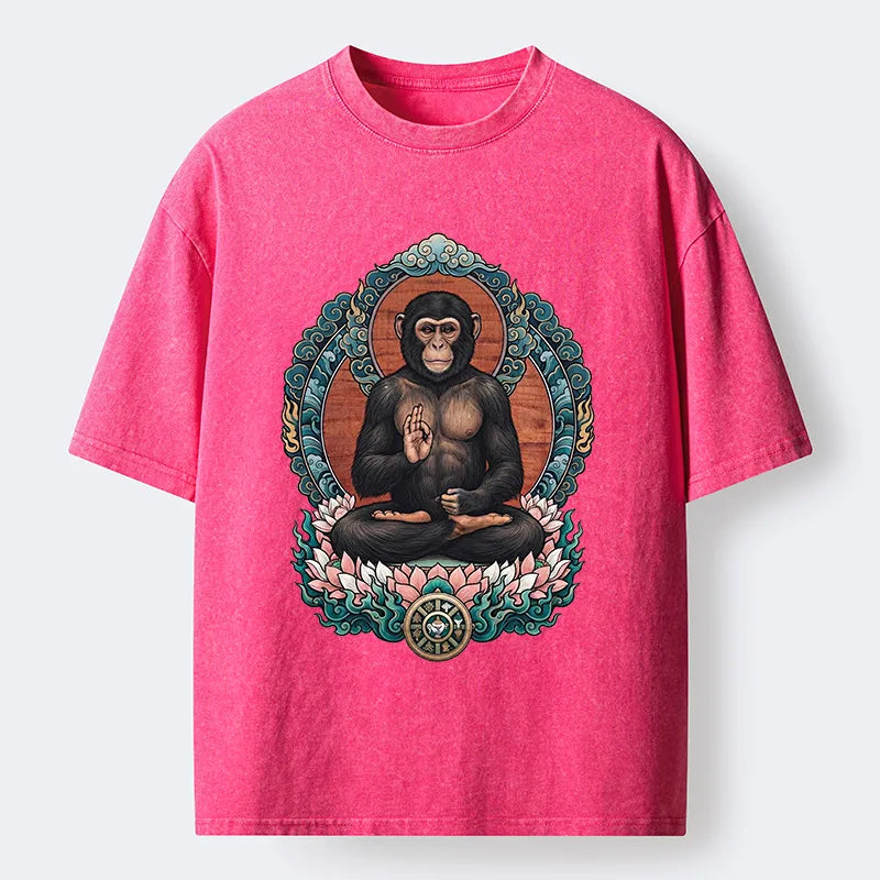 Kyoto-Lion Zen Monkey Art Washed T-Shirt