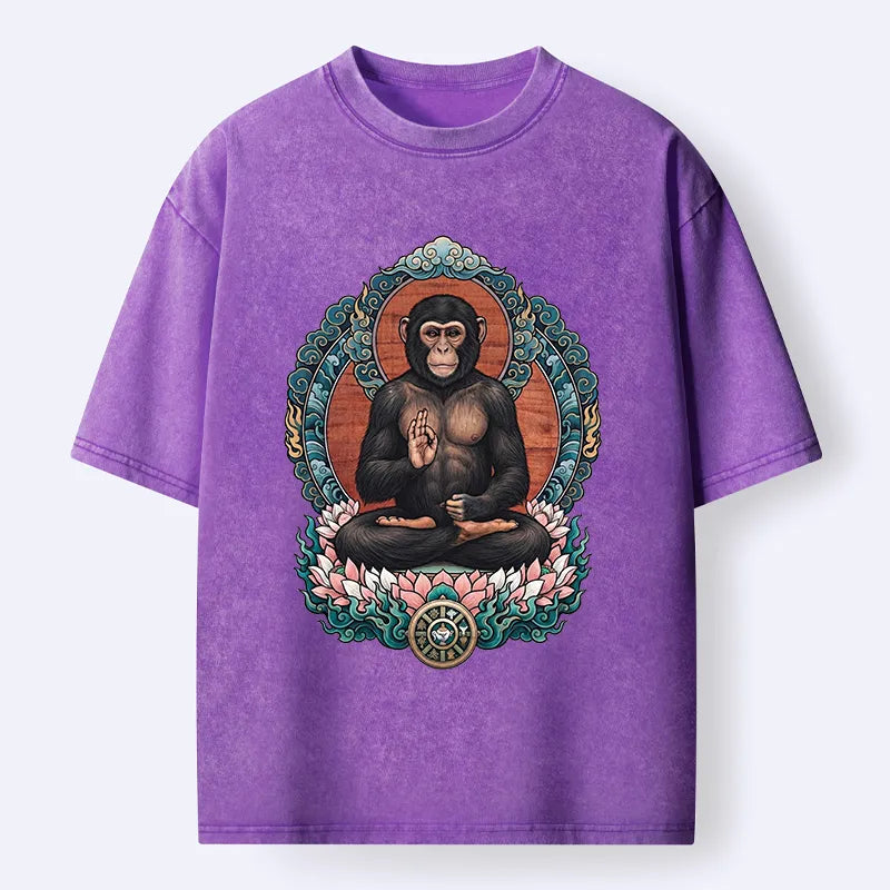 Kyoto-Lion Zen Monkey Art Washed T-Shirt