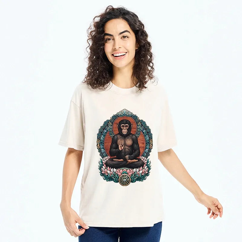 Kyoto-Lion Zen Monkey Art Washed T-Shirt