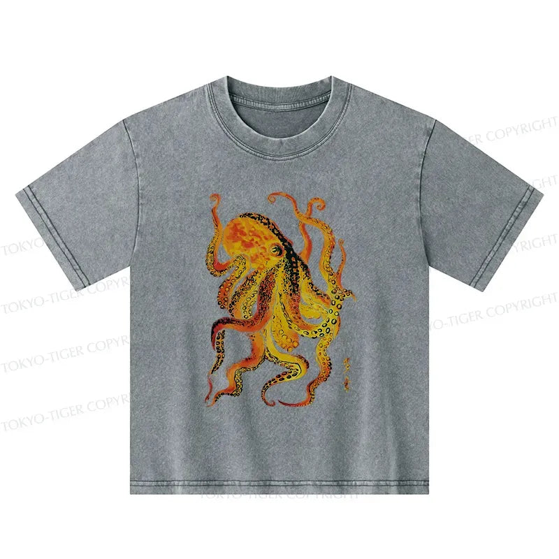 Kyoto-Lion Deep Sea Gorgeous Octopus Kids Washed T-Shirt