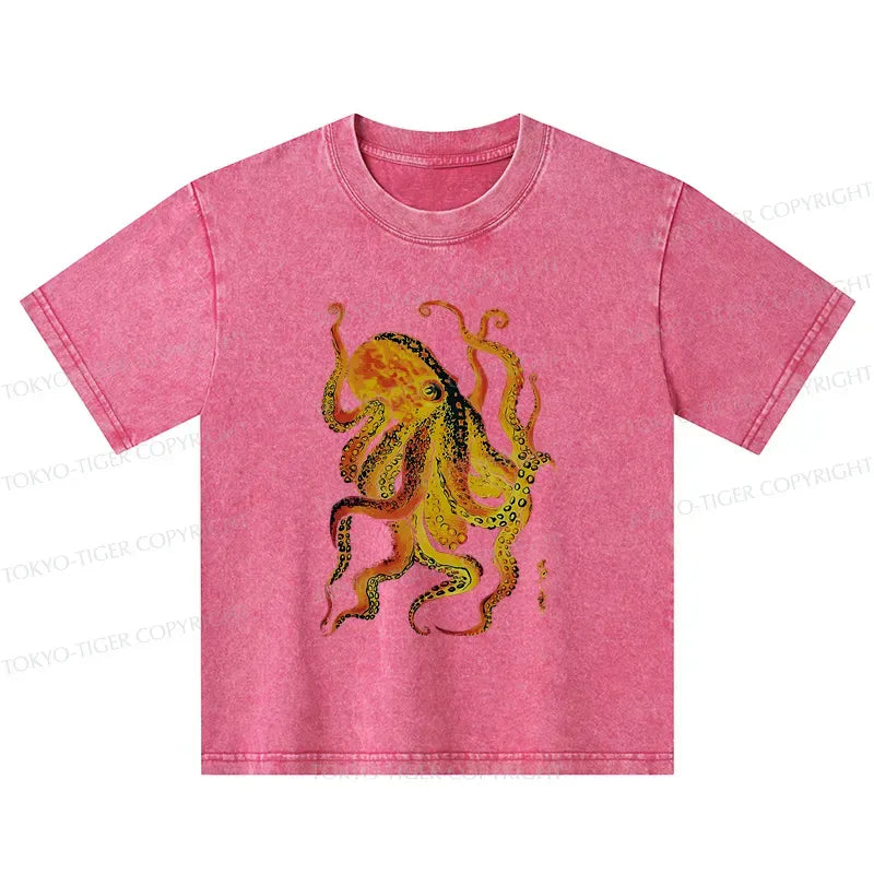 Kyoto-Lion Deep Sea Gorgeous Octopus Kids Washed T-Shirt