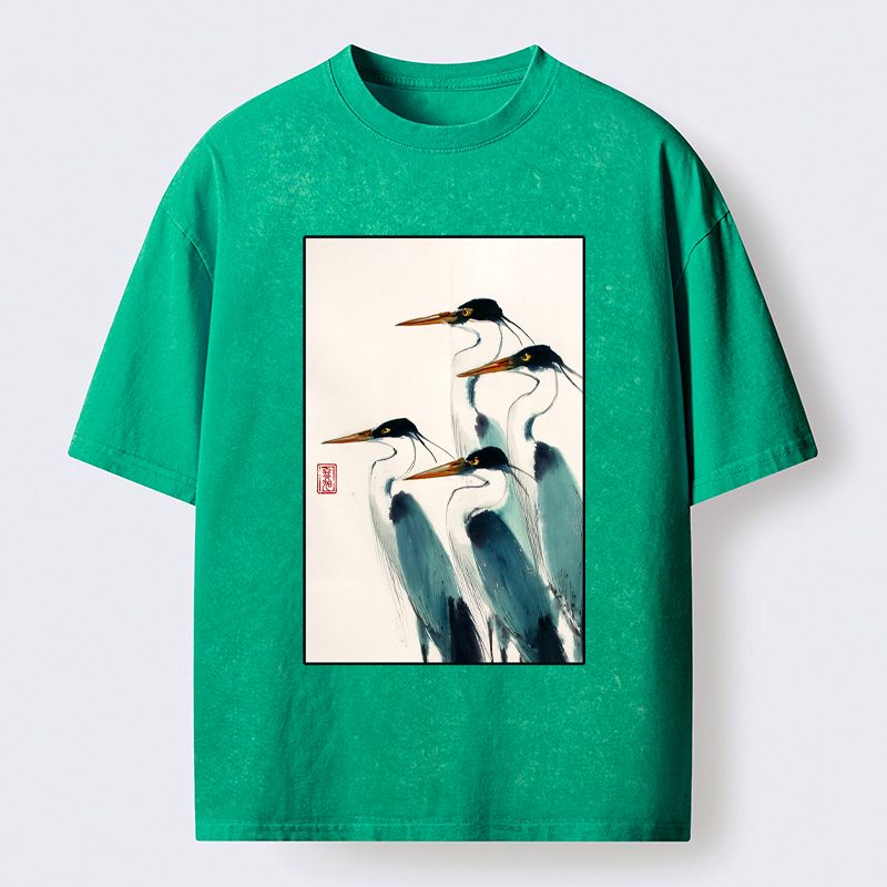 Kyoto-Lion Standing Herons Washed T-Shirt