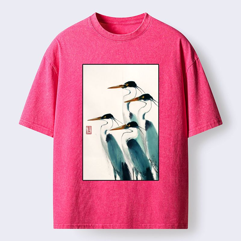 Kyoto-Lion Standing Herons Washed T-Shirt