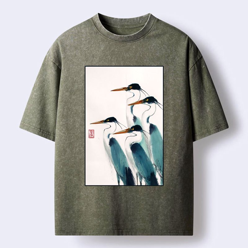 Kyoto-Lion Standing Herons Washed T-Shirt