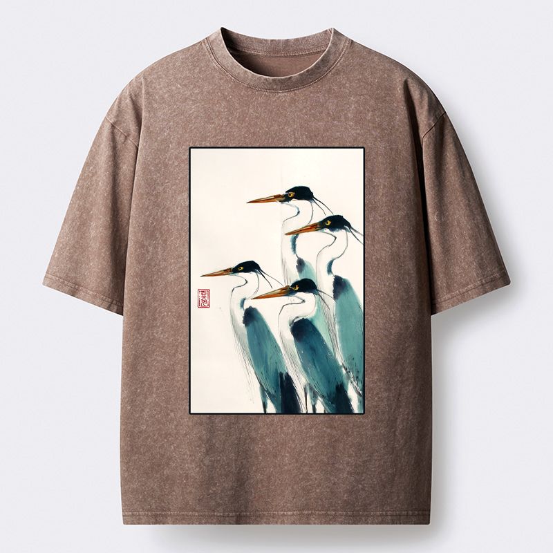 Kyoto-Lion Standing Herons Washed T-Shirt