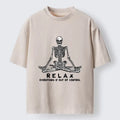 Calm meditation skeleton t-shirt for casual streetwear