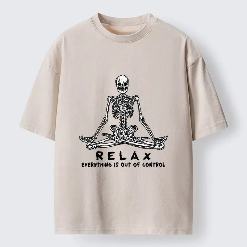 Calm meditation skeleton t-shirt for casual streetwear
