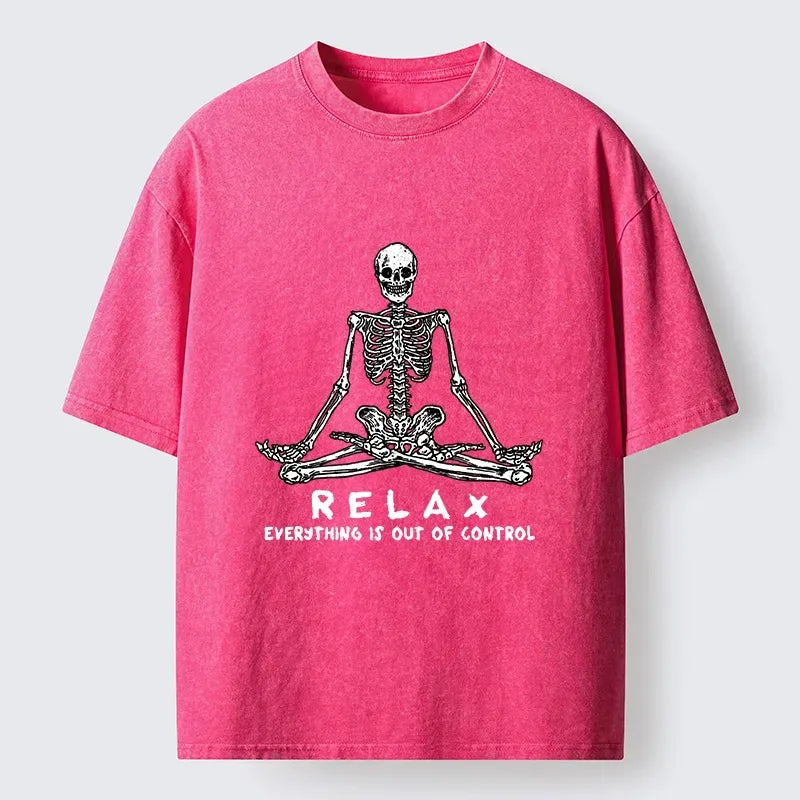 Calm meditation skeleton t-shirt for casual streetwear