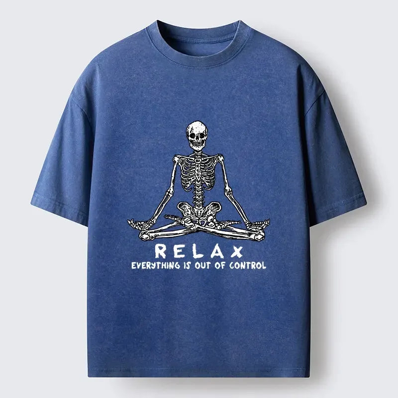 Calm meditation skeleton t-shirt for casual streetwear