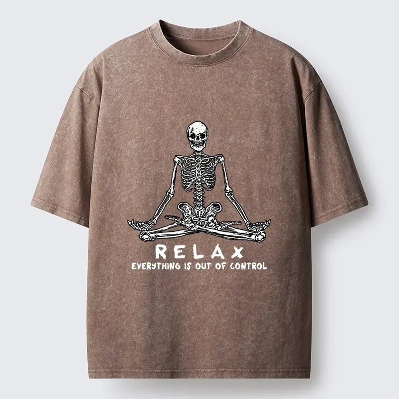 Kyoto-Lion Skeleton Meditates Calmly Washed T-Shirt