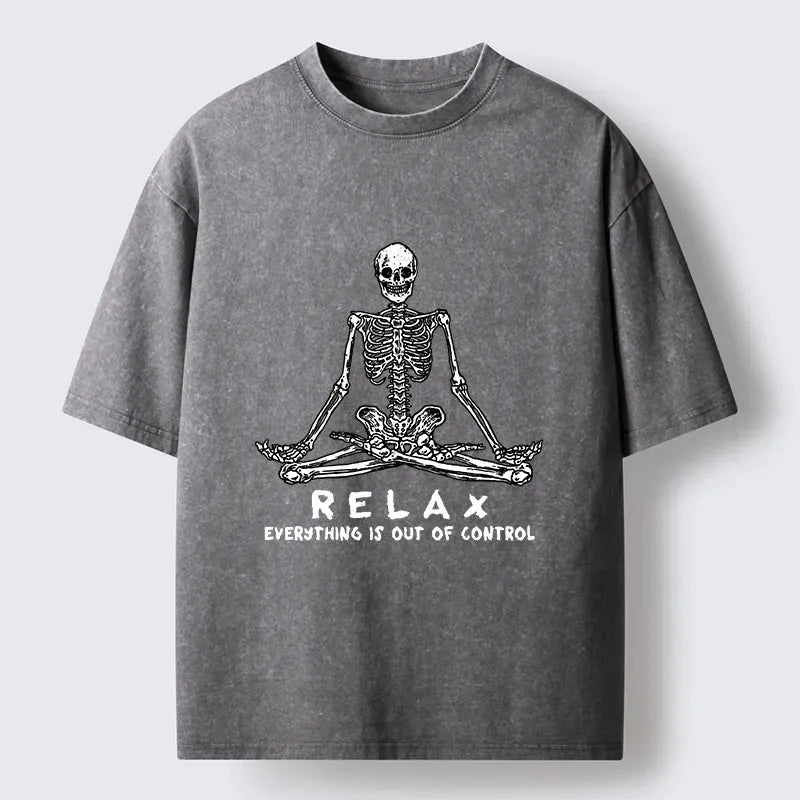 Calm meditation skeleton t-shirt for casual streetwear