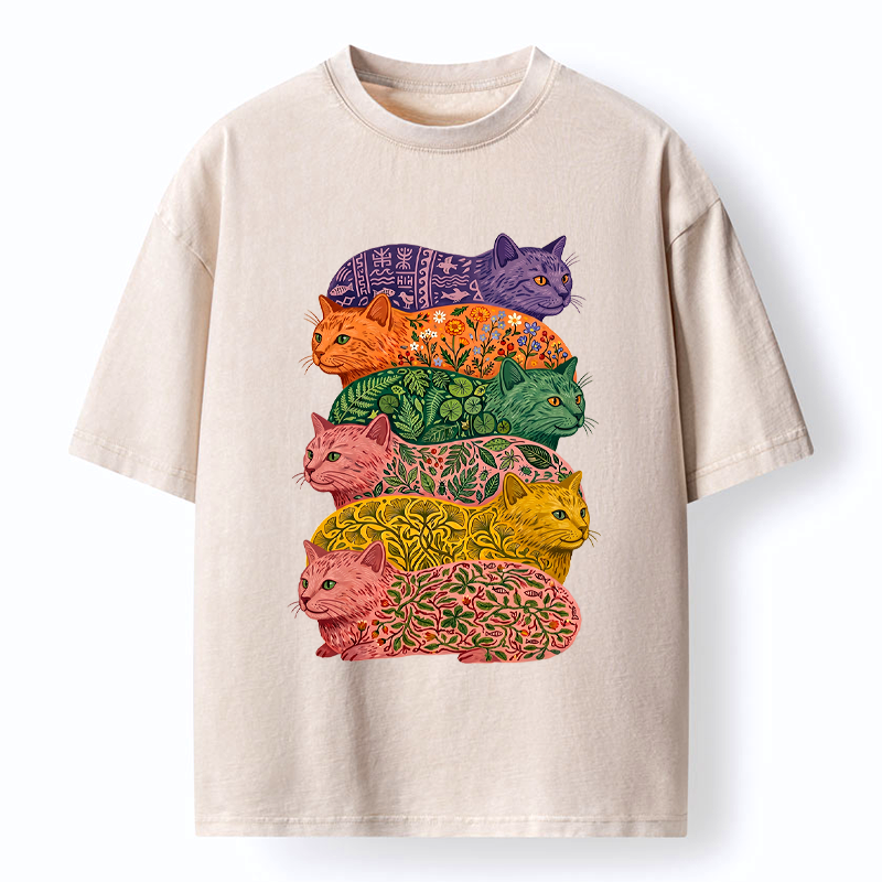 Japanese Floral Cat T-Shirt for Daily Wear