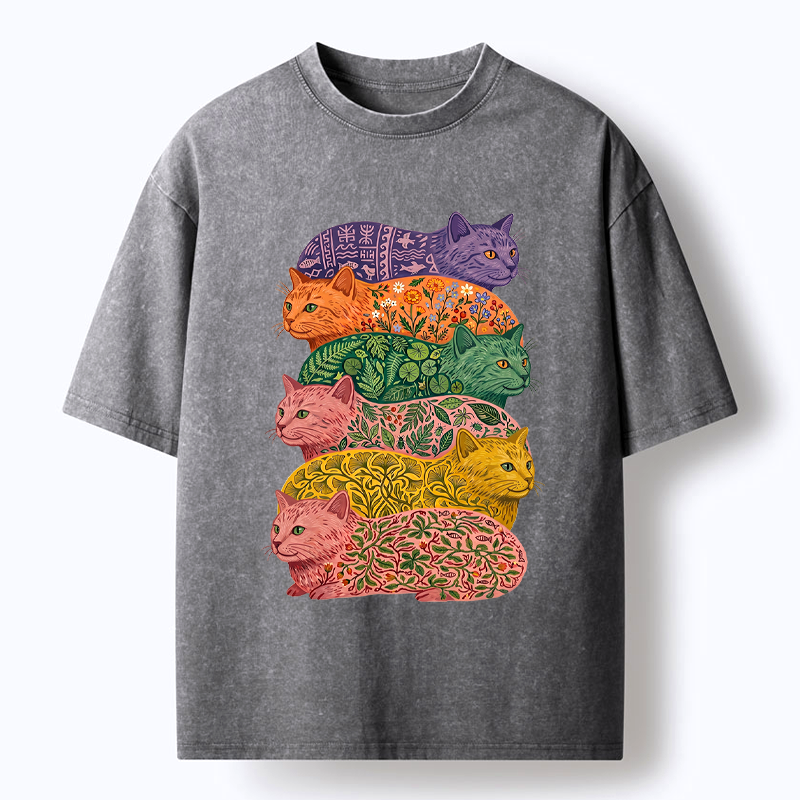 Kyoto-Lion Botanical Felines Stacking Washed T-Shirt