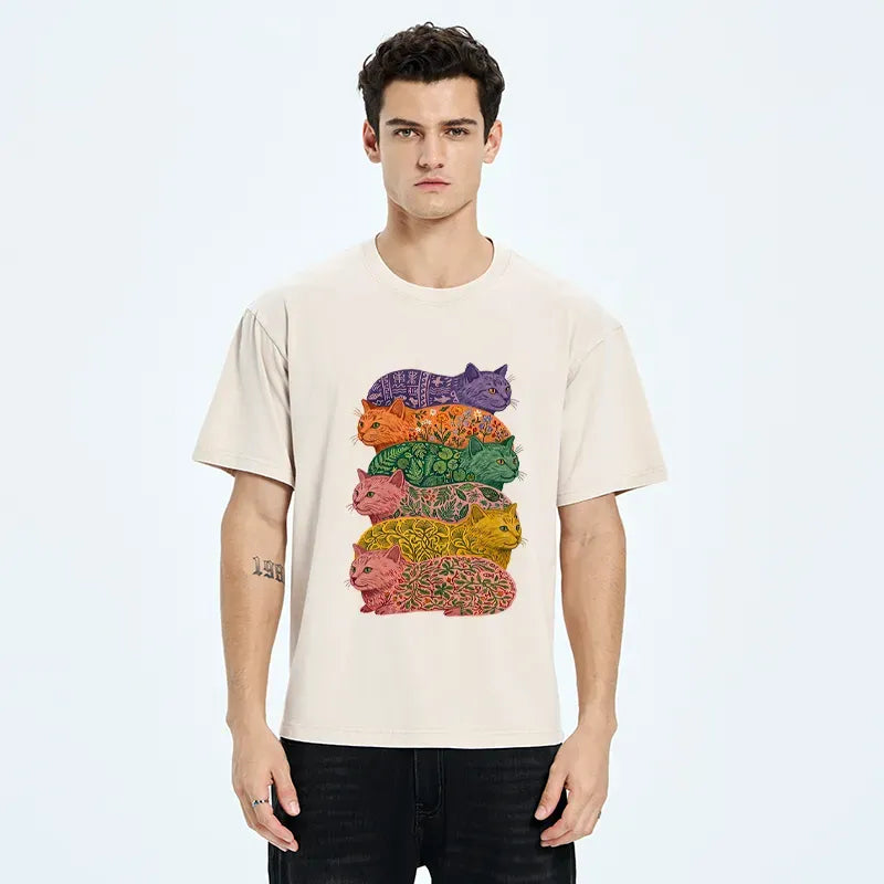 Washed Unisex Cat T-Shirt for Streetwear