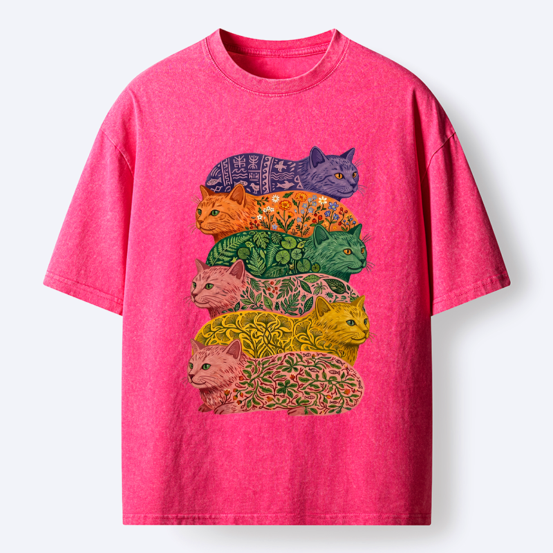 Washed Unisex Cat T-Shirt for Streetwear