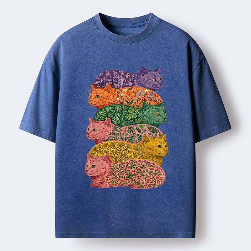 Washed Unisex Cat T-Shirt for Streetwear