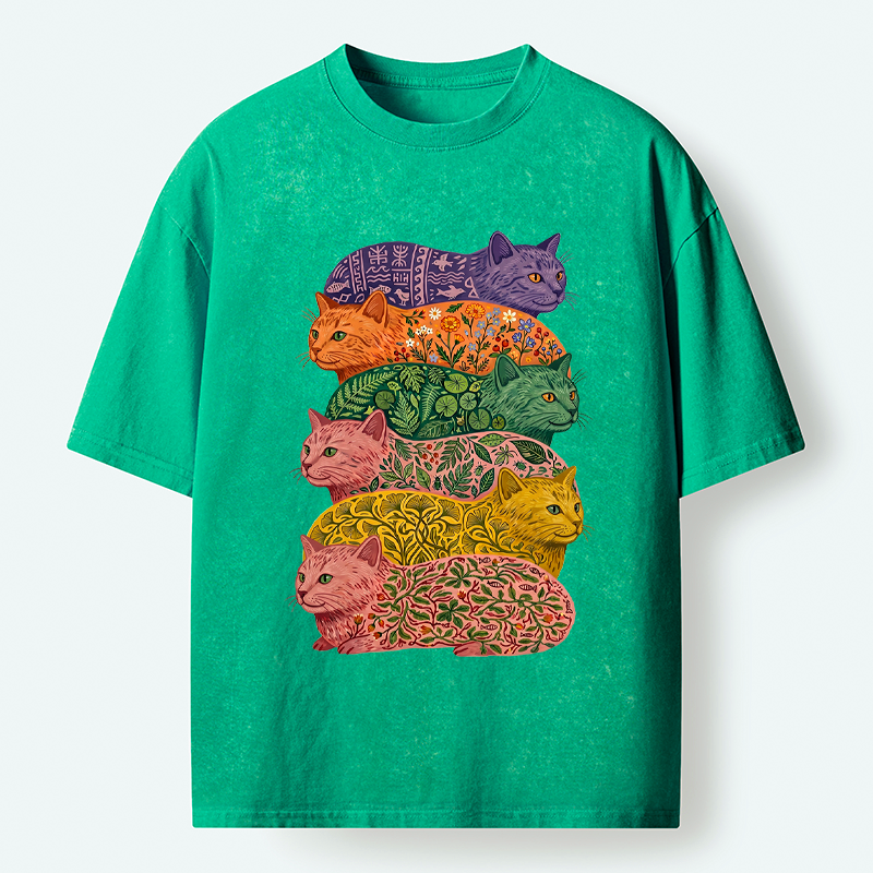 Japanese Floral Cat T-Shirt for Daily Wear