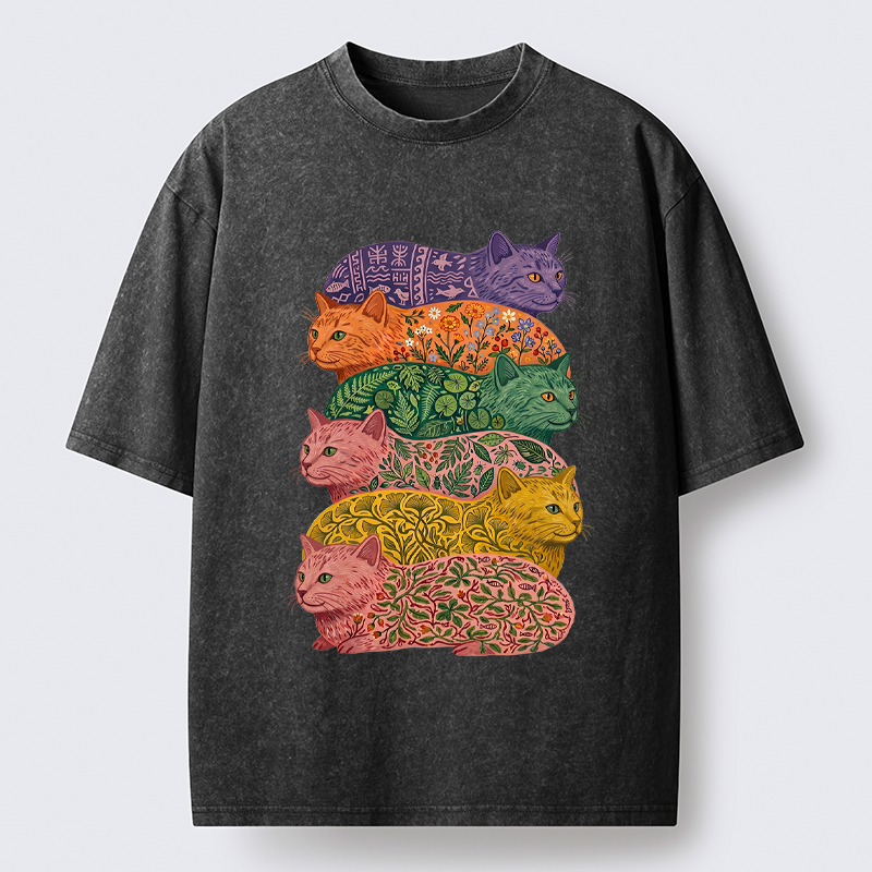 Japanese Floral Cat T-Shirt for Daily Wear