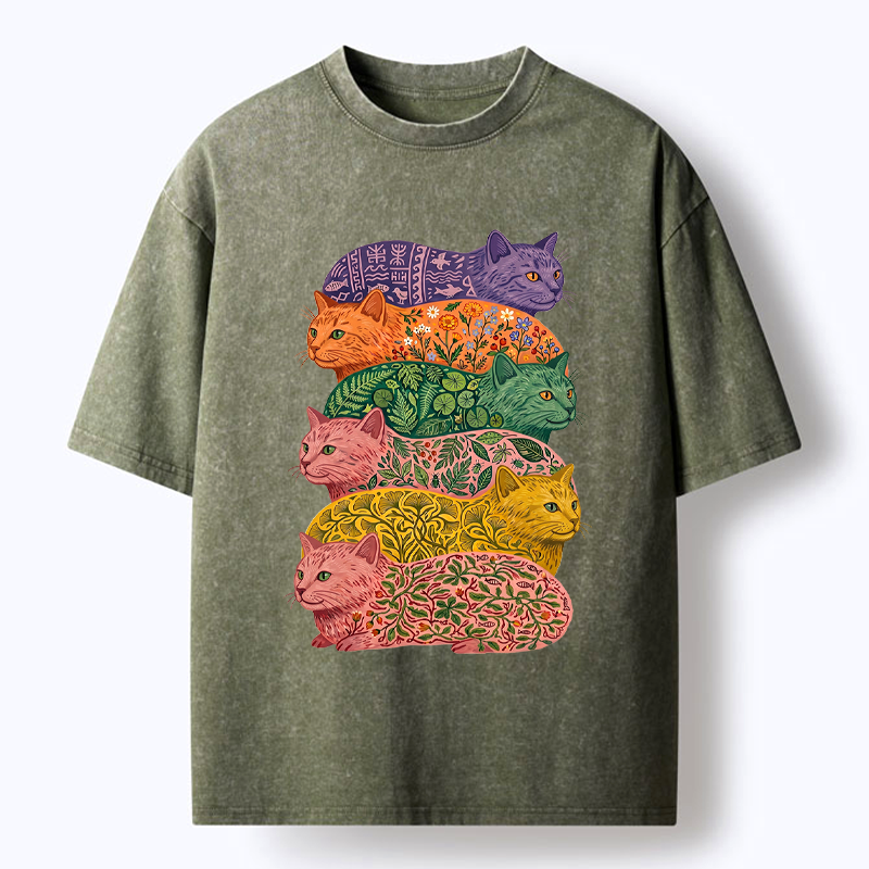 Japanese Floral Cat T-Shirt for Daily Wear