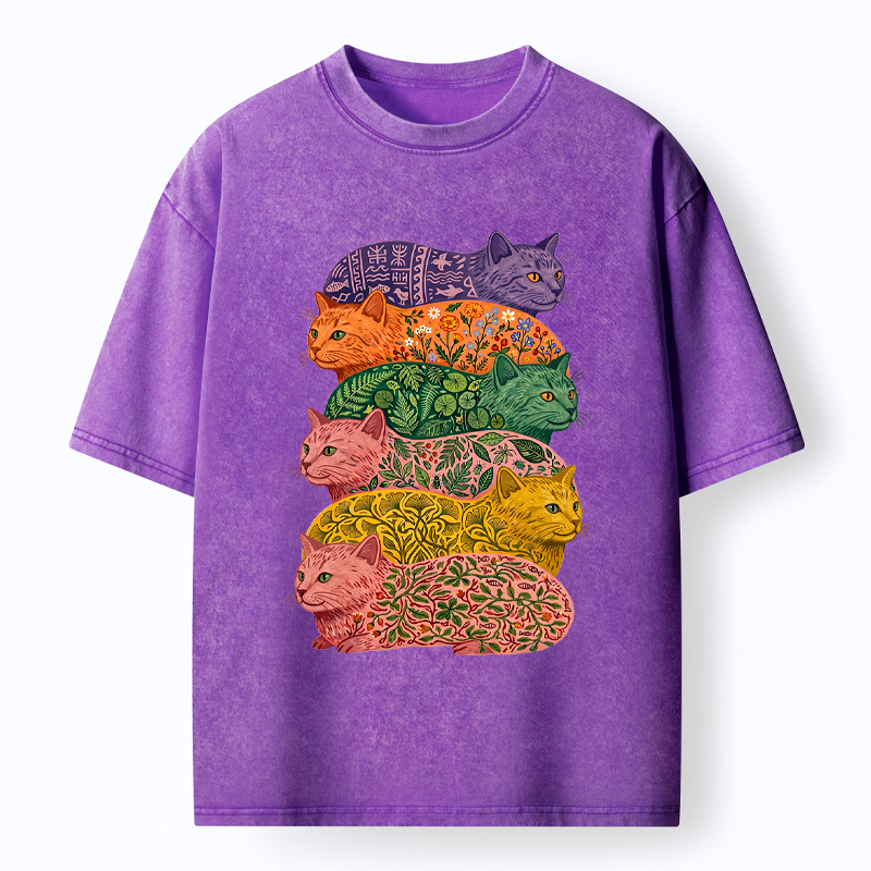 Japanese Floral Cat T-Shirt for Daily Wear