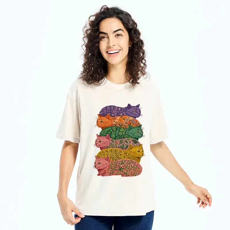 Japanese Floral Cat T-Shirt for Daily Wear