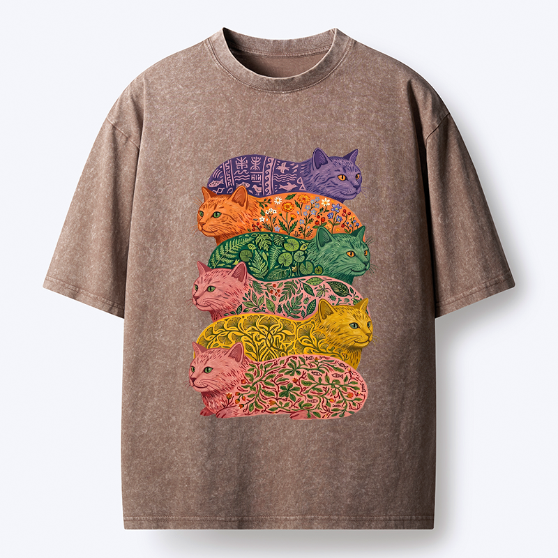 Washed Unisex Cat T-Shirt for Streetwear