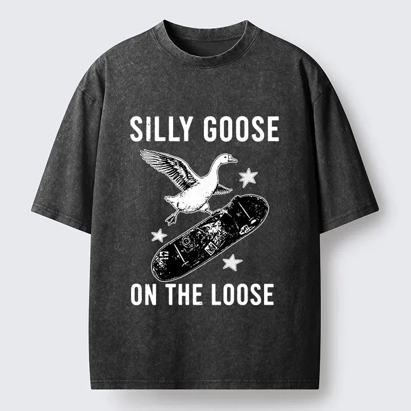 Kyoto-Lion Cool Goose On Skateboard Washed T-Shirt