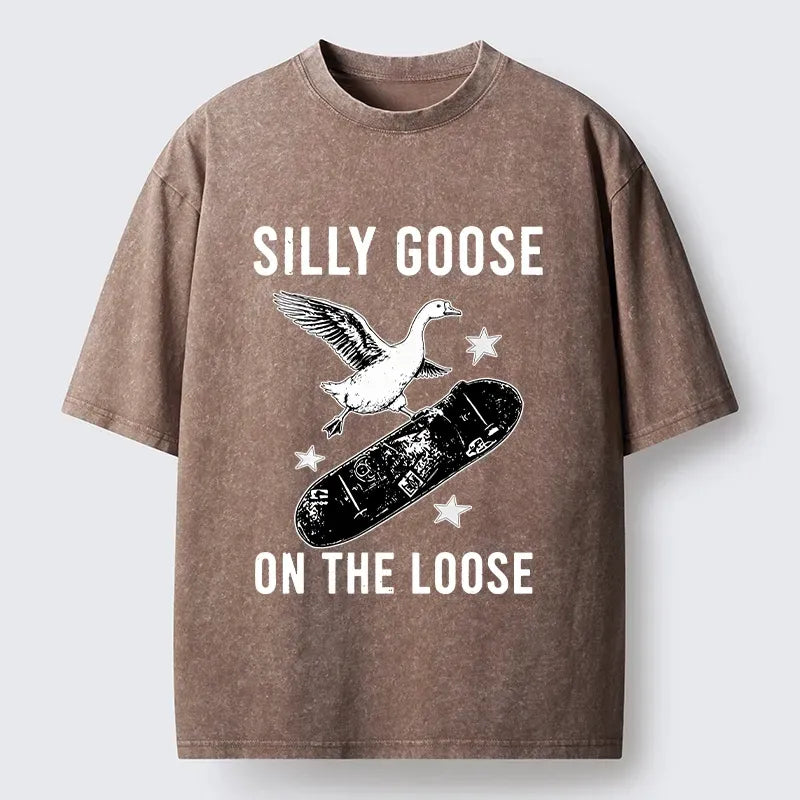 Kyoto-Lion Cool Goose On Skateboard Washed T-Shirt
