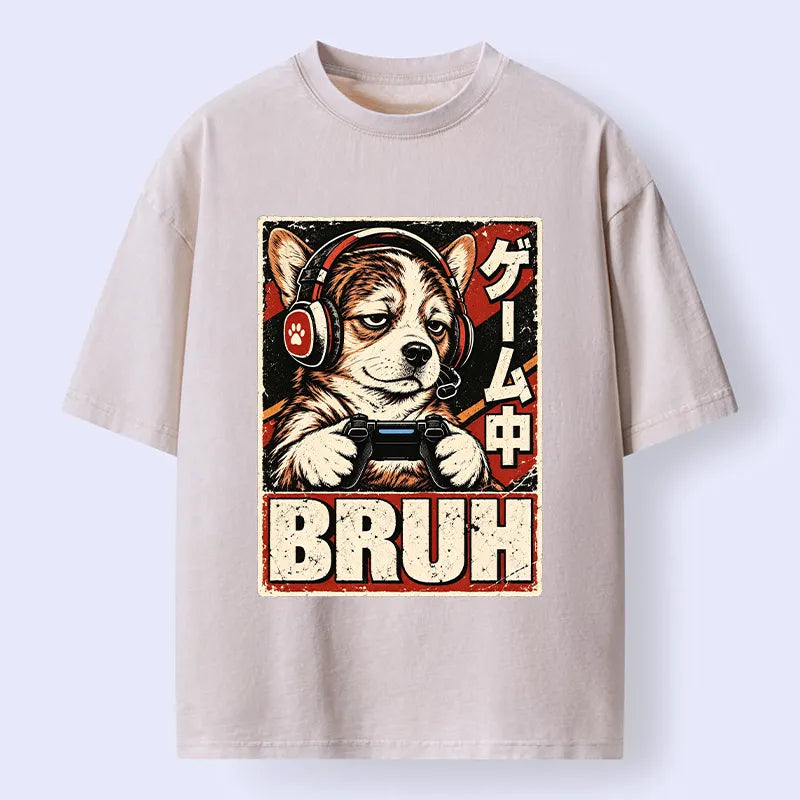 Kyoto-Lion Funny Gamer Dog Meme Washed T-Shirt