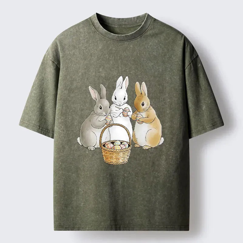 Kyoto-Lion Rabbit Decorating Eggs Washed T-Shirt