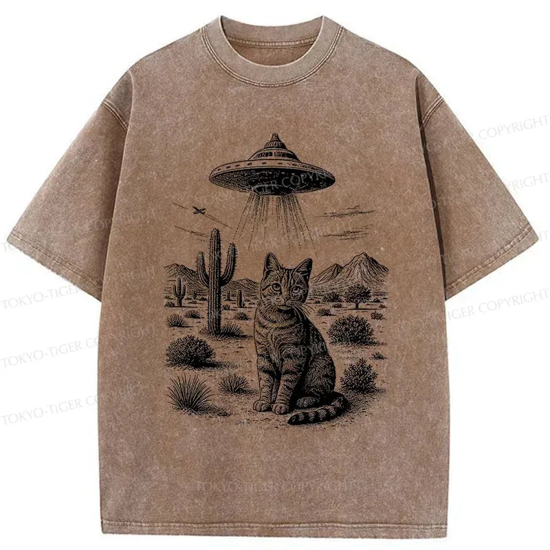 UFO cat washed tee free shipping