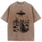 UFO cat washed tee free shipping