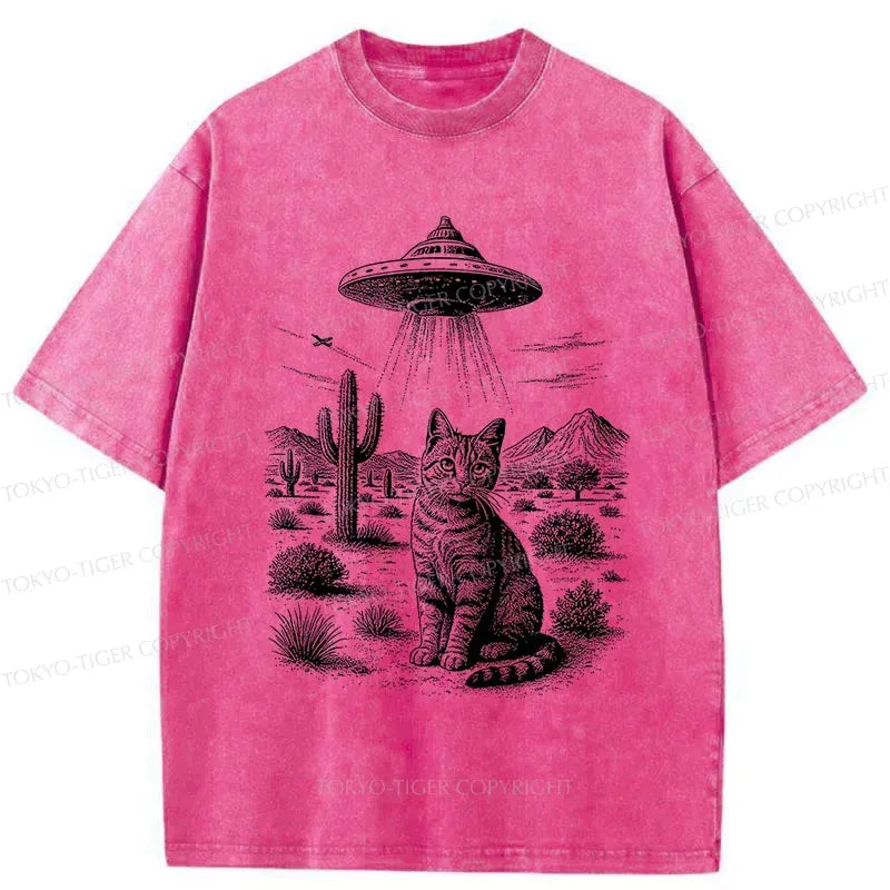 UFO cat washed tee free shipping