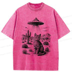 UFO cat washed tee free shipping