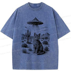 Kyoto-Lion UFO And Cat Washed T-Shirt