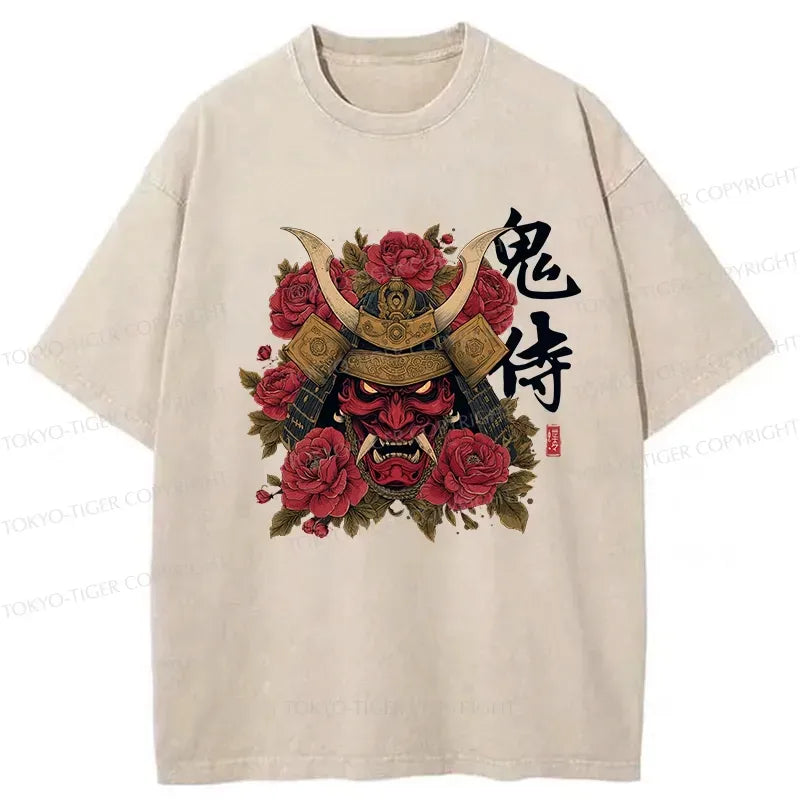 Kyoto-Lion Rose Ghost Samurai Washed T-Shirt