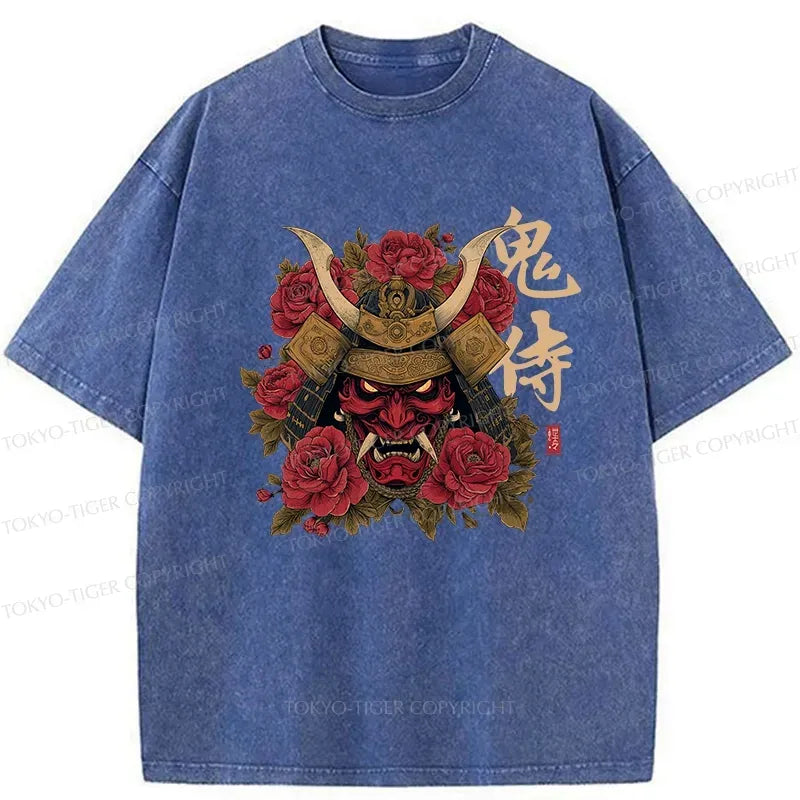 Kyoto-Lion Rose Ghost Samurai Washed T-Shirt