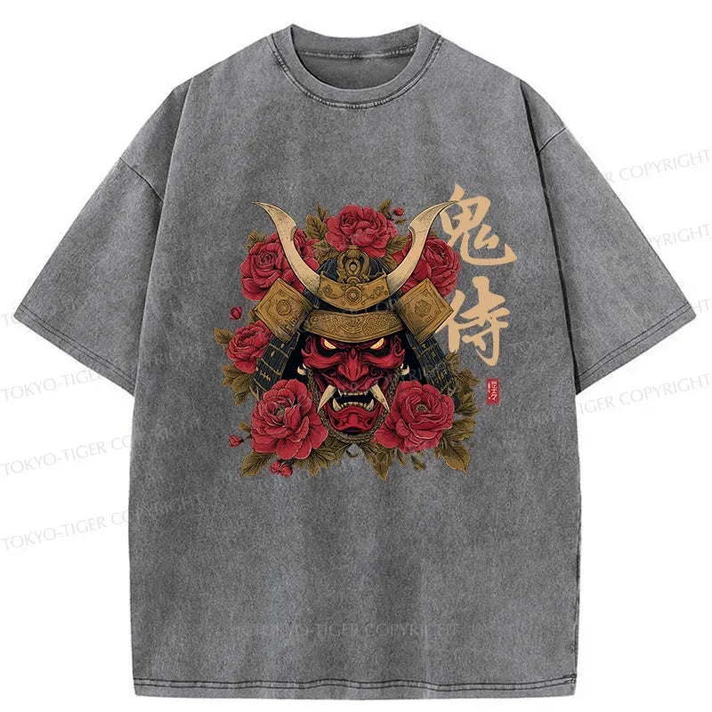 Kyoto-Lion Rose Ghost Samurai Washed T-Shirt