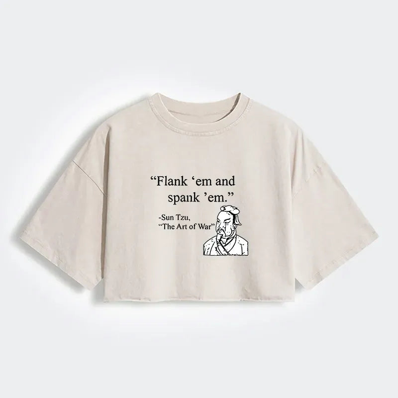 Kyoto-Lion The Art Of War Funny Women's Washed Crop T-Shirt