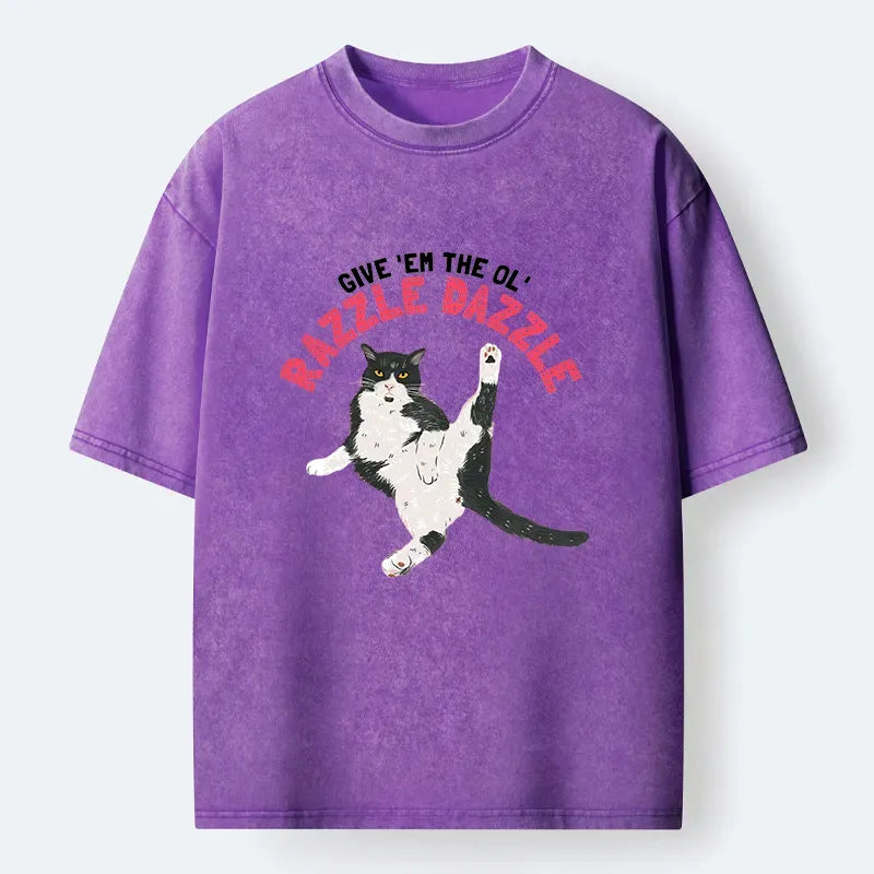 Kyoto-Lion Cute Tuxedo Cat Washed T-Shirt
