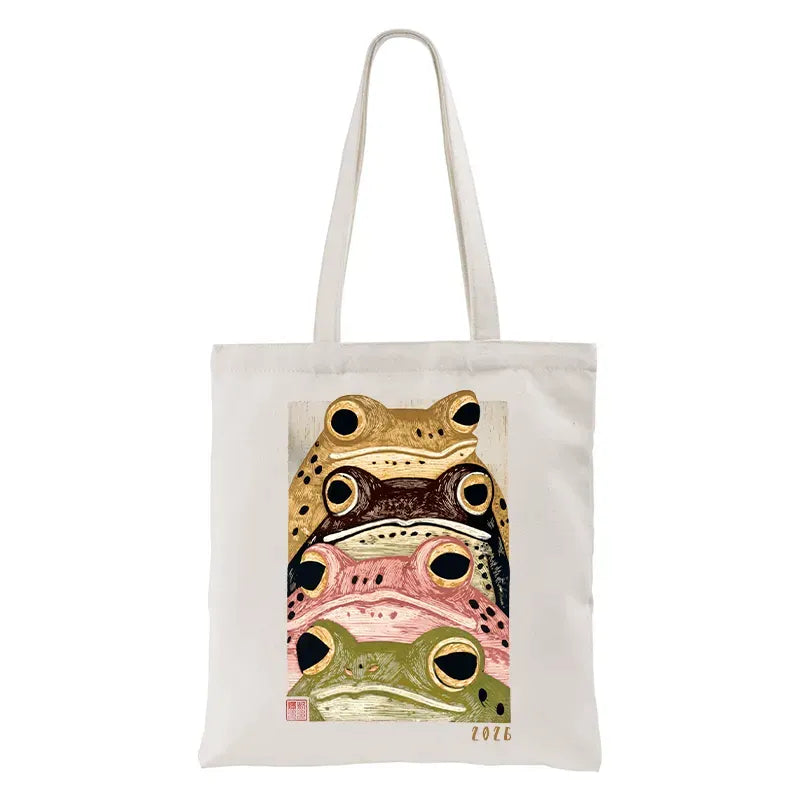 Whimsical Multi Colored Frog Tote Bag for Casual
