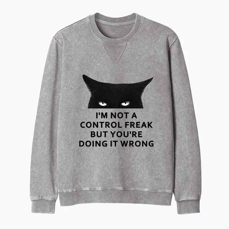 Kyoto-Lion Control Freak Funny Washed Terry Sweatshirt